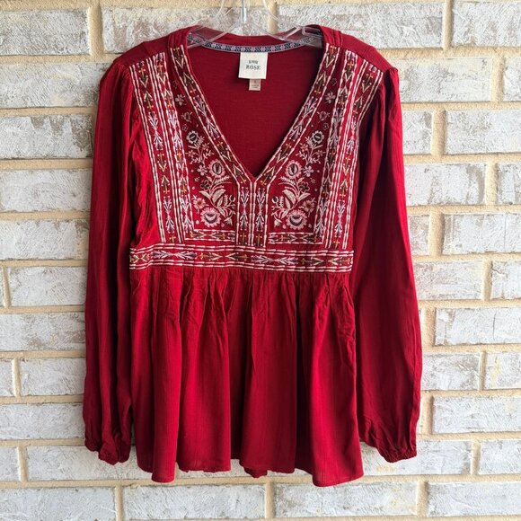 Knox Rose Tops - Knox Rose Long Sleeve V-Neck Floral Embroidered Boho Blouse  Women's Size S.